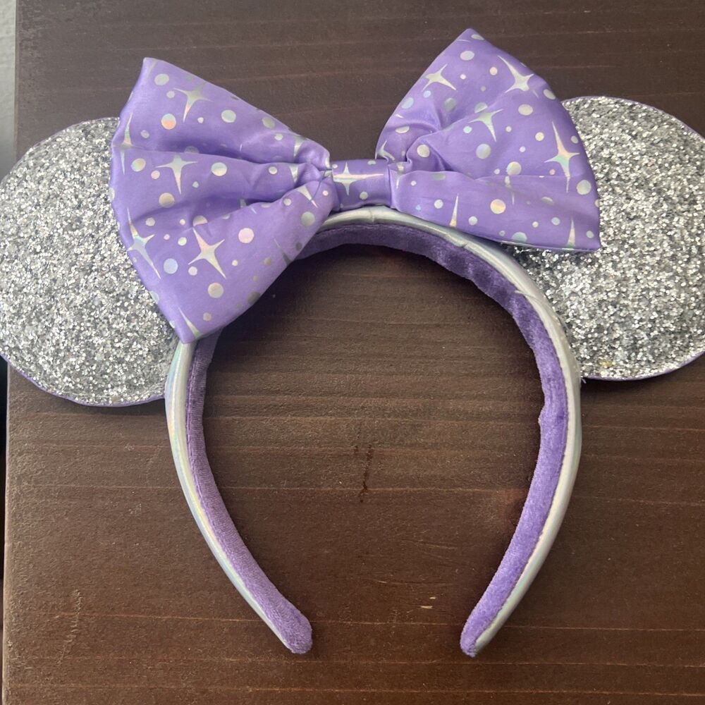 Disney Parks Tomorrowland Celestial Minnie Mouse Silver Purple Ears Headband NWT